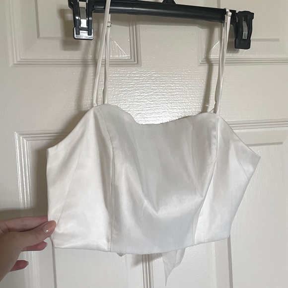Lulus White Organza Midi Skirt and Tie-Back Crop Top - Picture 6 of 7